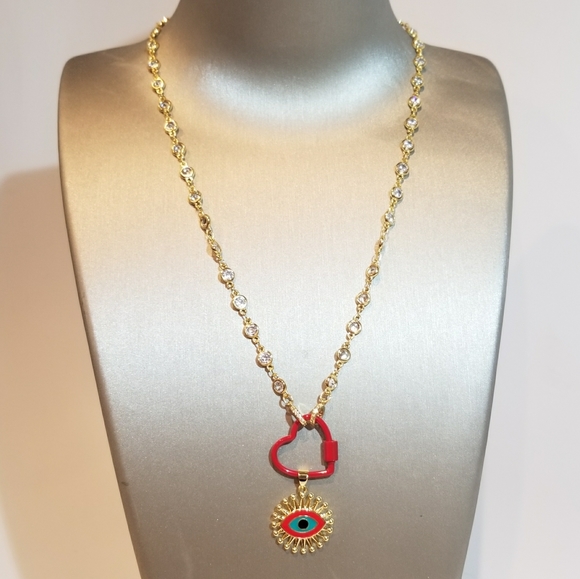 Enamel Carabiner Evil Eye 3mm CZ Necklace - Picture 4 of 7
